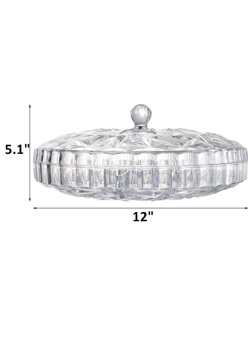 Snack Serving Tray, 12 Appetizer Tray with Lid, 6 Compartments Round Plastic Food Storage Organizer for Dried Fruits, Nuts, Candies, Sweet Cookies and Fruits (Clear) - Image 2